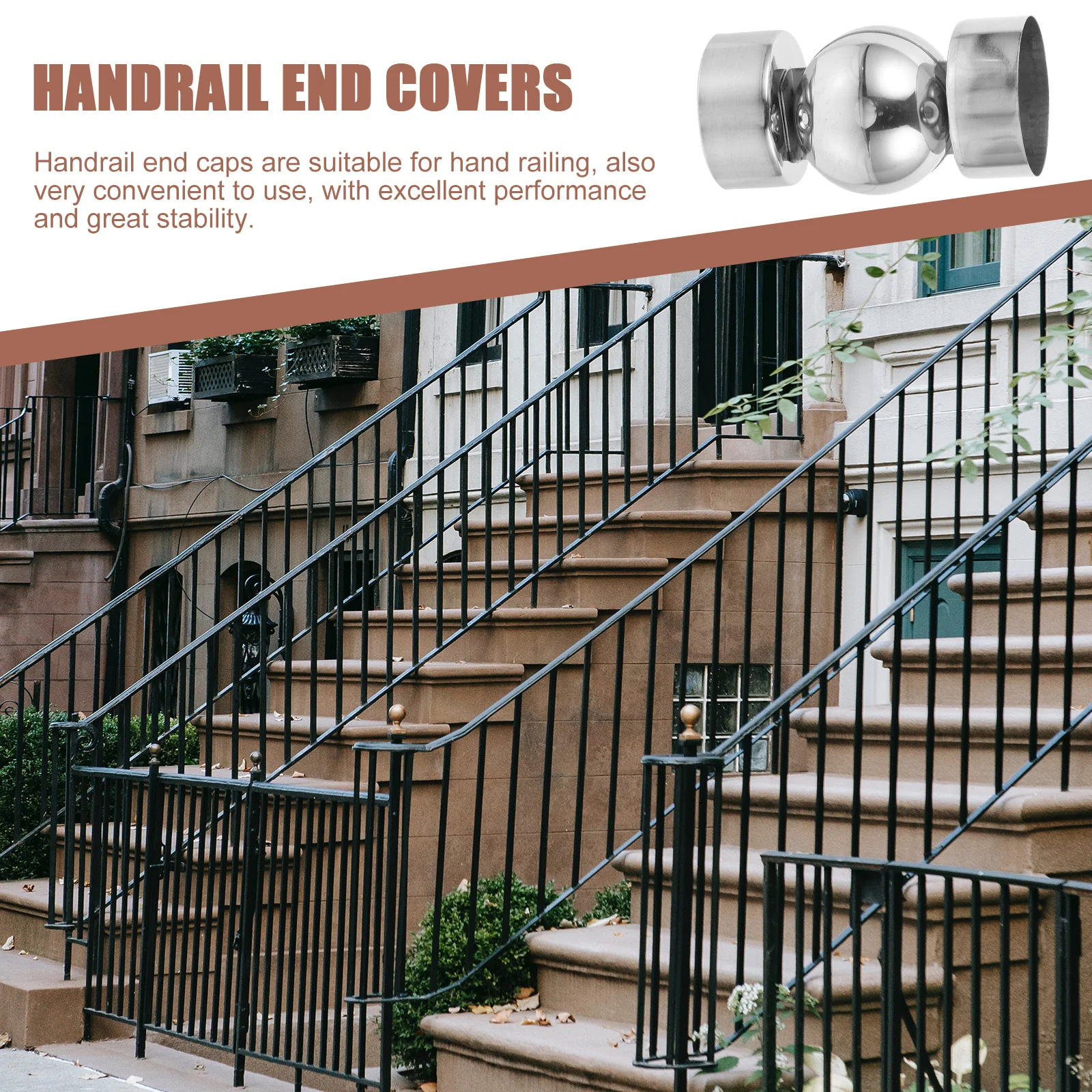 

2 pcs Handrail End Covers Stainless Steel Durable Round Caps for Staircase Balcony Replacement Wooden Plastic Handrails