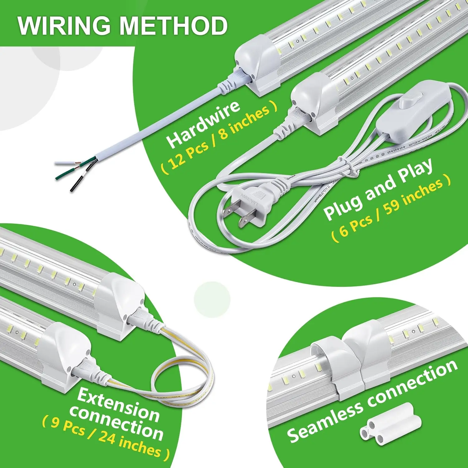 12Pack 8FT LED Shop Light Garage Lights,100W 6000K 15000LM White Light,Hanging/Surface Mount,Plug and Play,Super Bright T8 Tube