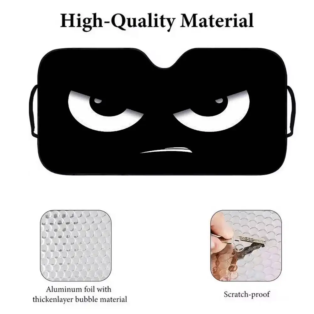 مظلة شمسية سوداء مضحكة للتعبير الإلكتروني على شكل سيارة كرتونية، مظلة للزجاج الأمامي للسيارة، حماية من الأشعة فوق البنفسجية ومبرد داخلي