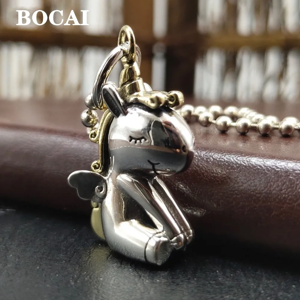 BOCAI New Real Solid s925 Sterling Silver Jewelry Retro Simple Stylish Stupid White Rabbit Woman Pendant