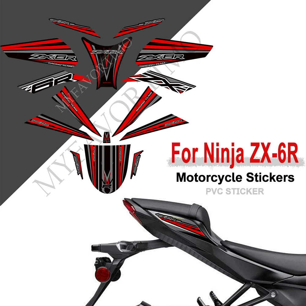 

For Kawasaki Ninja ZX6R ZX-6R PVC Decals Stickers Kit Motorcycle Body Fairing Fuel Tank Knee Grips Protection Graphics Decal
