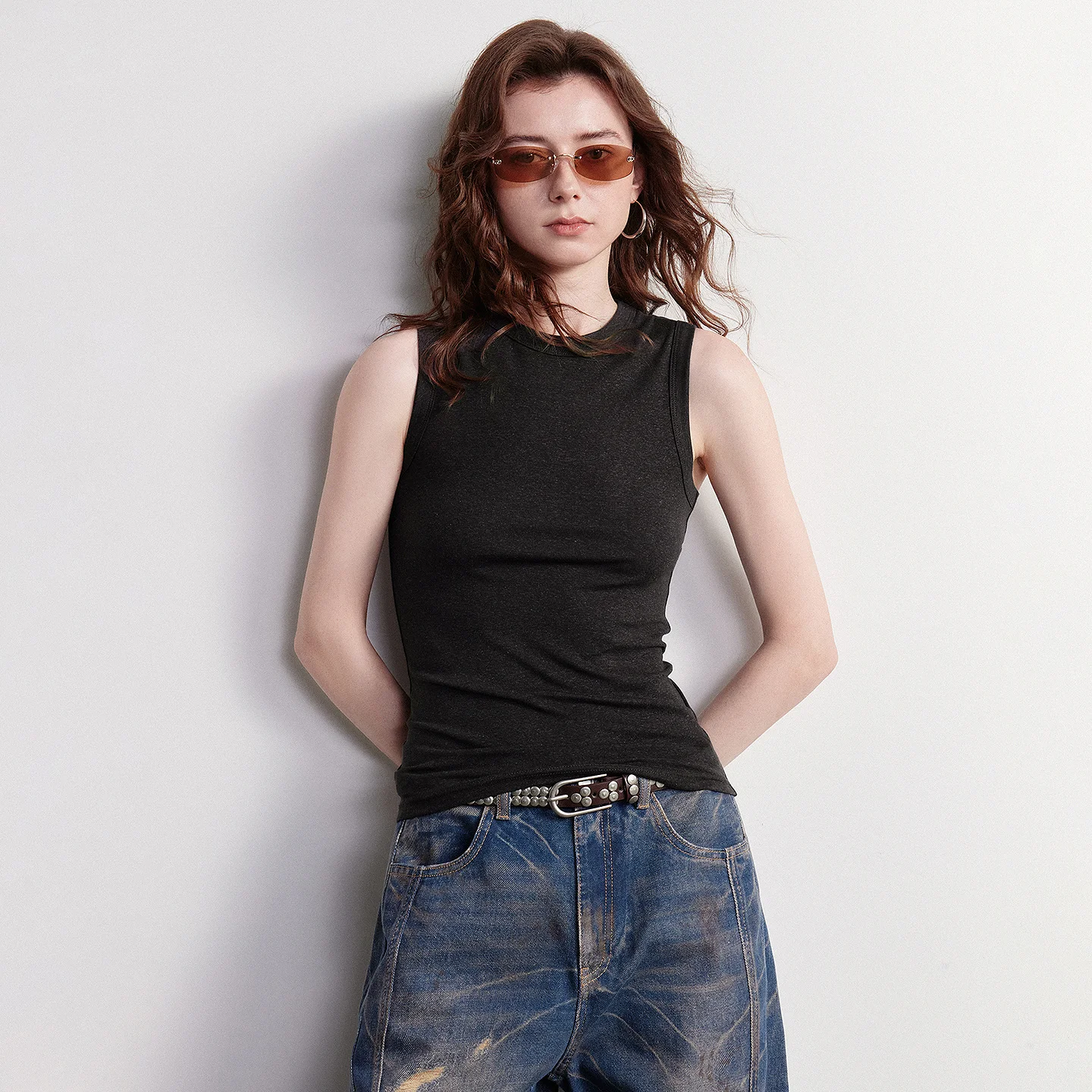 TOYOUTH Women Tank Tops Vest 2026 Summer New Lyocell Linen Slim Fit Crew Neck Retro Sleeveless Pullover Tops
