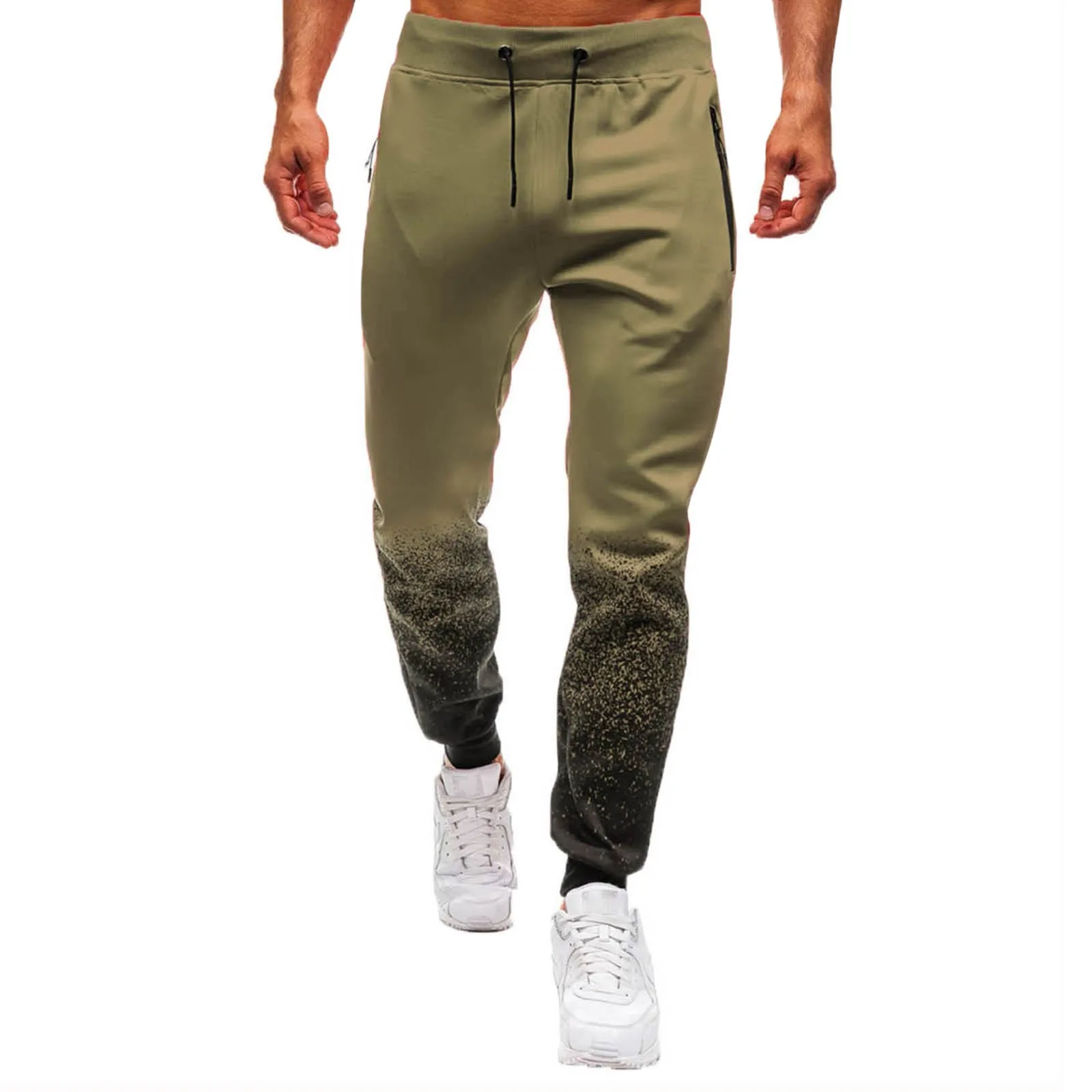 Men's Breathable Sports Casual Trousers Slim Zipper Pocket Gradient Grain Men's pants Jean Cut