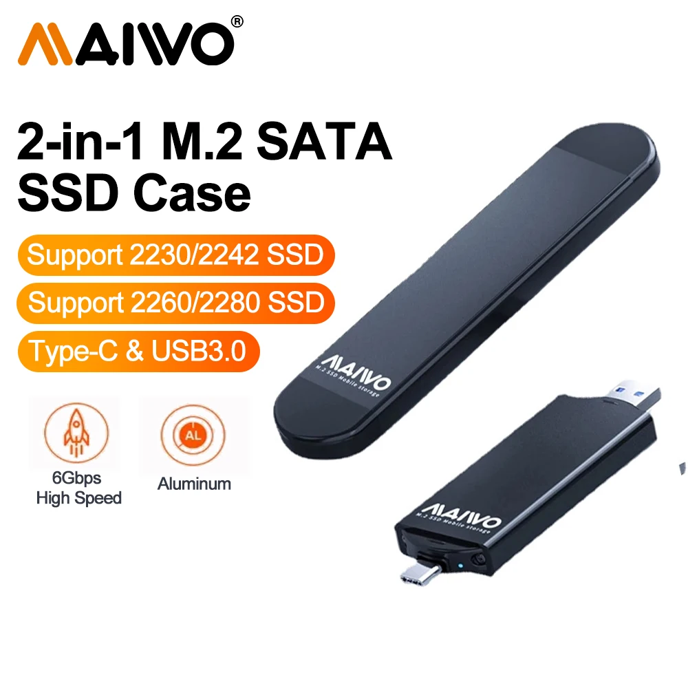 MAIWO M.2 kandang untuk SATA NGFF SSD 2 in 1 USB-A & USB C 3.1 Gen 1 ke SATA B Key/ B & m-key eksternal Solid State Drive