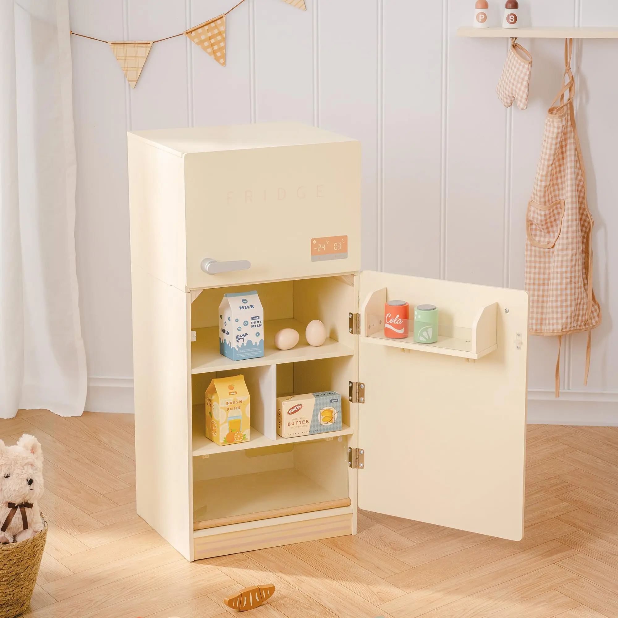 ROBOTIME ROBUD Play Kitchen Ensemble d'accessoires de réfrigérateur en bois pour garçons filles enfants âgés de 3 ans et plus