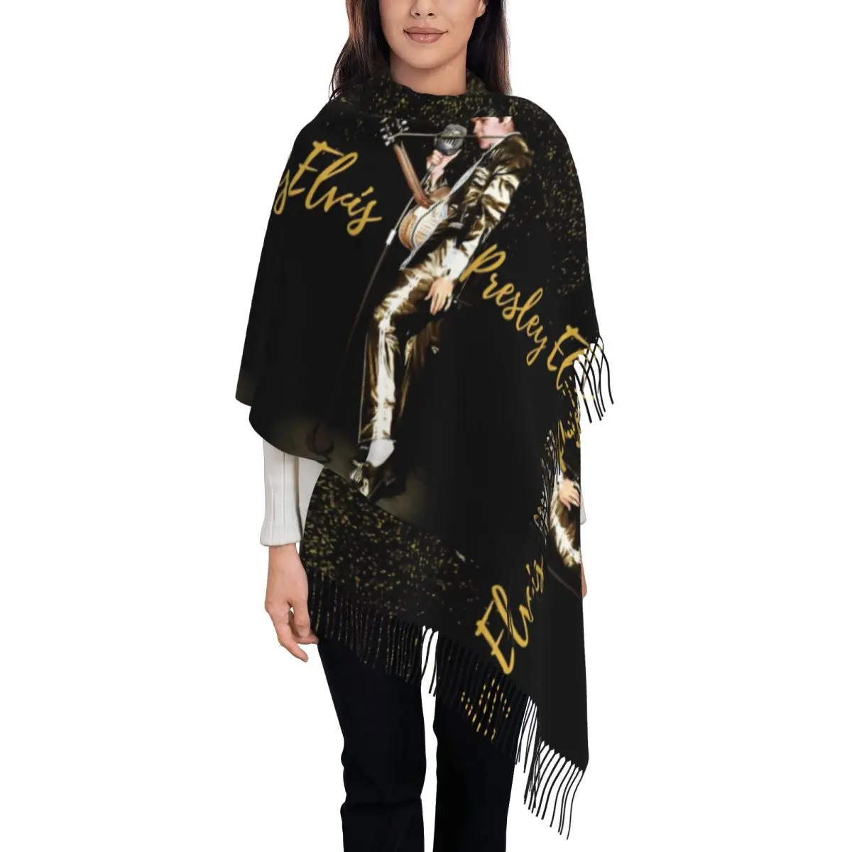 Womens Scarf with Tassel Rock E-Elvis Presley Music Long Winter Warm Shawl Wrap Gifts Cashmere Scarf