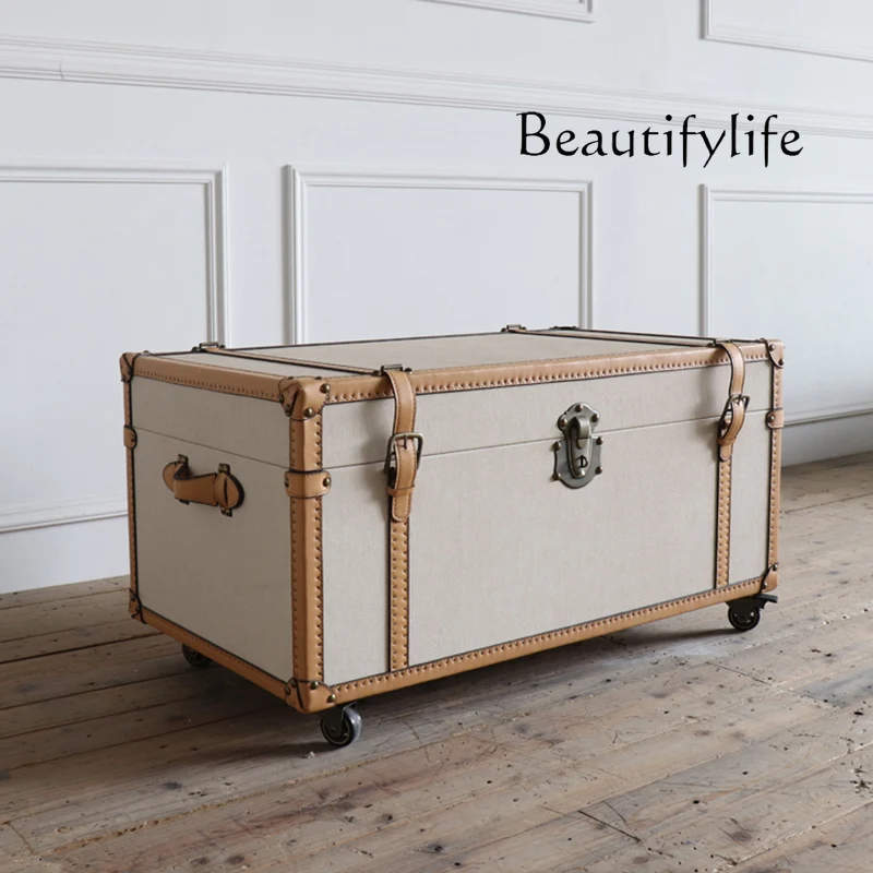 

American commercial table retro leather case living room home industrial style personalized villa leather coffee table