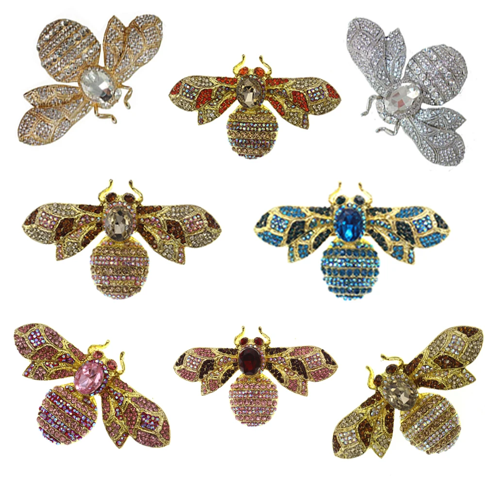 20 Pcs/Lot Fashion Jewelry Crystal Rhinestone 60mm/2.36inches Bee Brooches Pin Honeybee Hijab Brooch For Women Lady