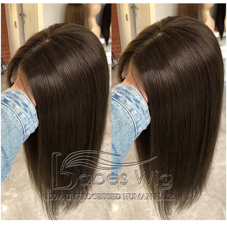 Perucas curtas bob sem cola 13*6 perucas de renda 100% perucas de cabelo humano natural marrom escuro remy cabelo perucas dianteiras do laço para mulheres brancas