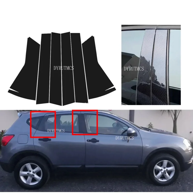 6pcs Glossy Black  Pillar Post  Fit For Nissan Qashqai J10 2006 2007 2008 -2013 Door Window Column BC Trim Sticker Cover