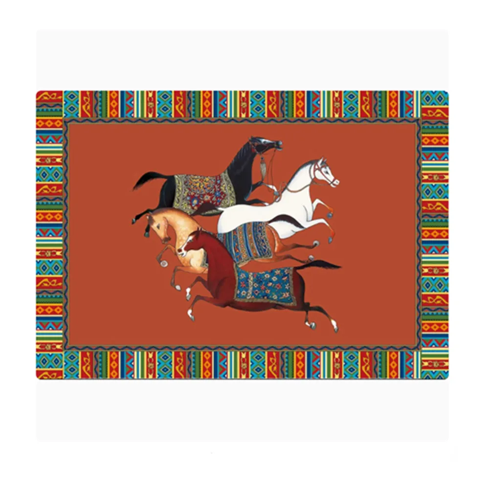

Modern Fashion Luxury Carpet Horse 3d Printing Rectangle Rug Green Orange Embossing Living Room Bedroom Bedside Floor Table Mat