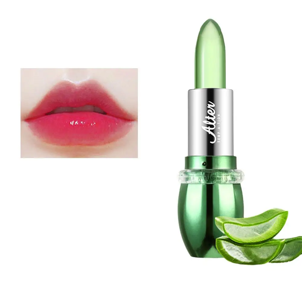 Aloe Vera Lippenstift Lip Tint Farbwechsel Gelee Lippenstifte Dauerhafte Make-Up Balsam Lip Lippenstift Feuchtigkeitsspendende Feuchtigkeitsspendende Kosmetik H3p7