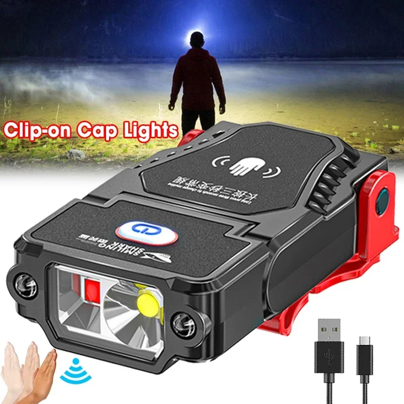 Mini Sensor LED Headlamp Adjustable Angle Hat Cap Clip Lights Waterproof USB Rechargeable Lamp Outdoor Camping Fishing Headlight