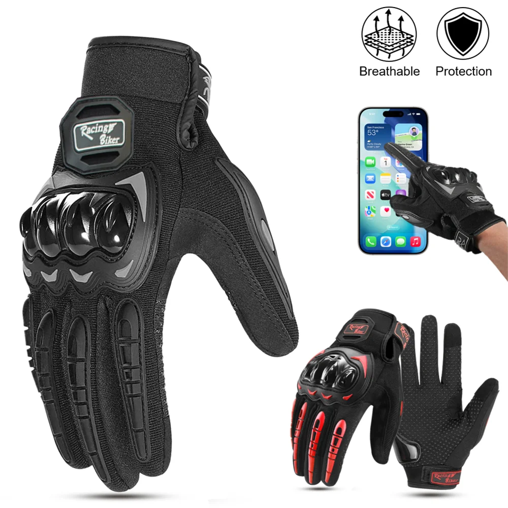 

All-season Motorcycle Gloves Touch Screen Sports Luvas Motorcycle Protective MTB Guantes Gloves For Men Women Black/Red