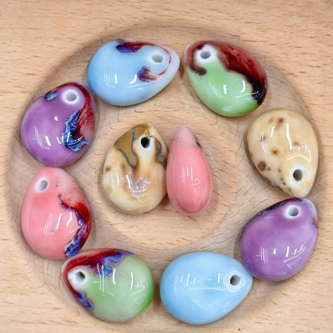 32Colors 10Pcs 24*18*11MM Ceramic Water Drop Shape Beads Small Pendant Colorful Light Dark Mixed Colors For Jewelry Making
