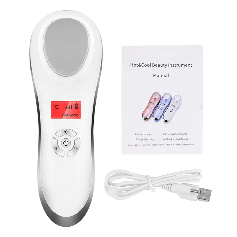 Ultrasonic Vibration Thermal Cooling System Skin Firming Rejuvenation Sonic Hot and Cold Facial Beauty Massager