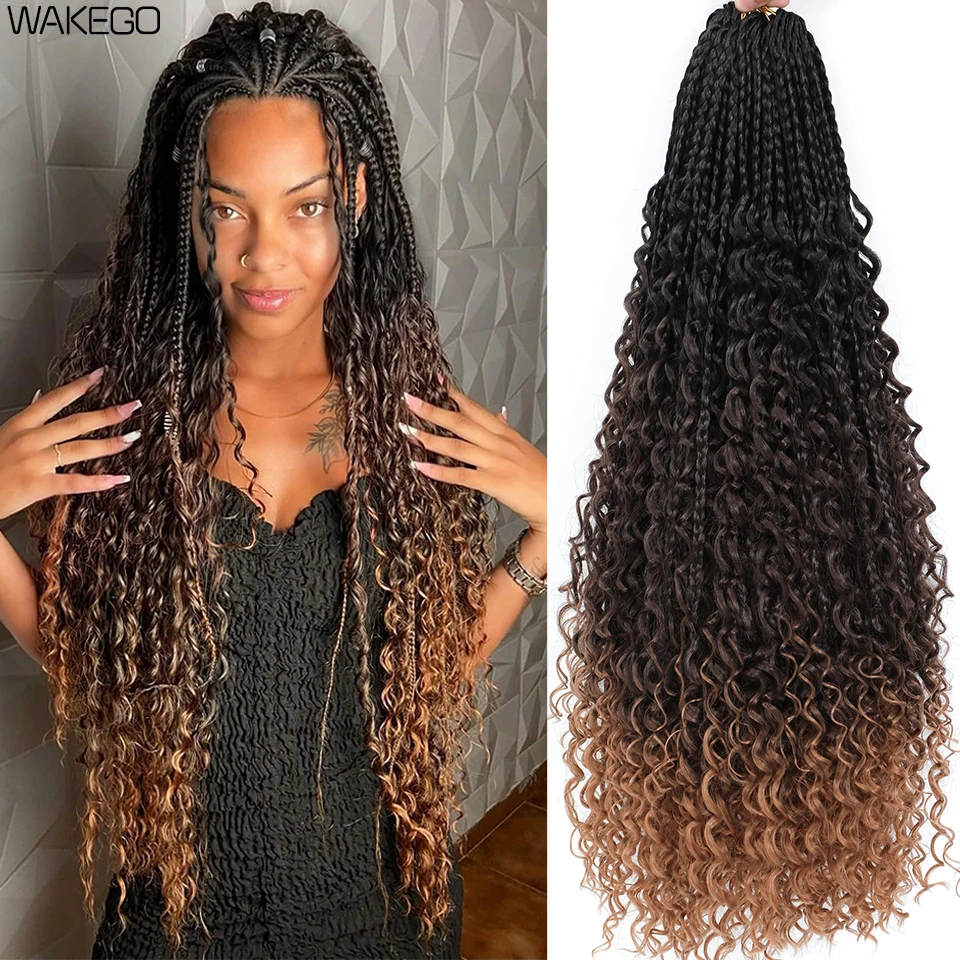 1-6 Packs Ombre Box Braids With Curly Ends Crochet Hair 14 18 24 Inches 1B 33 4 30 27 Bug Colors Goddess Box Braids Crochet Hair