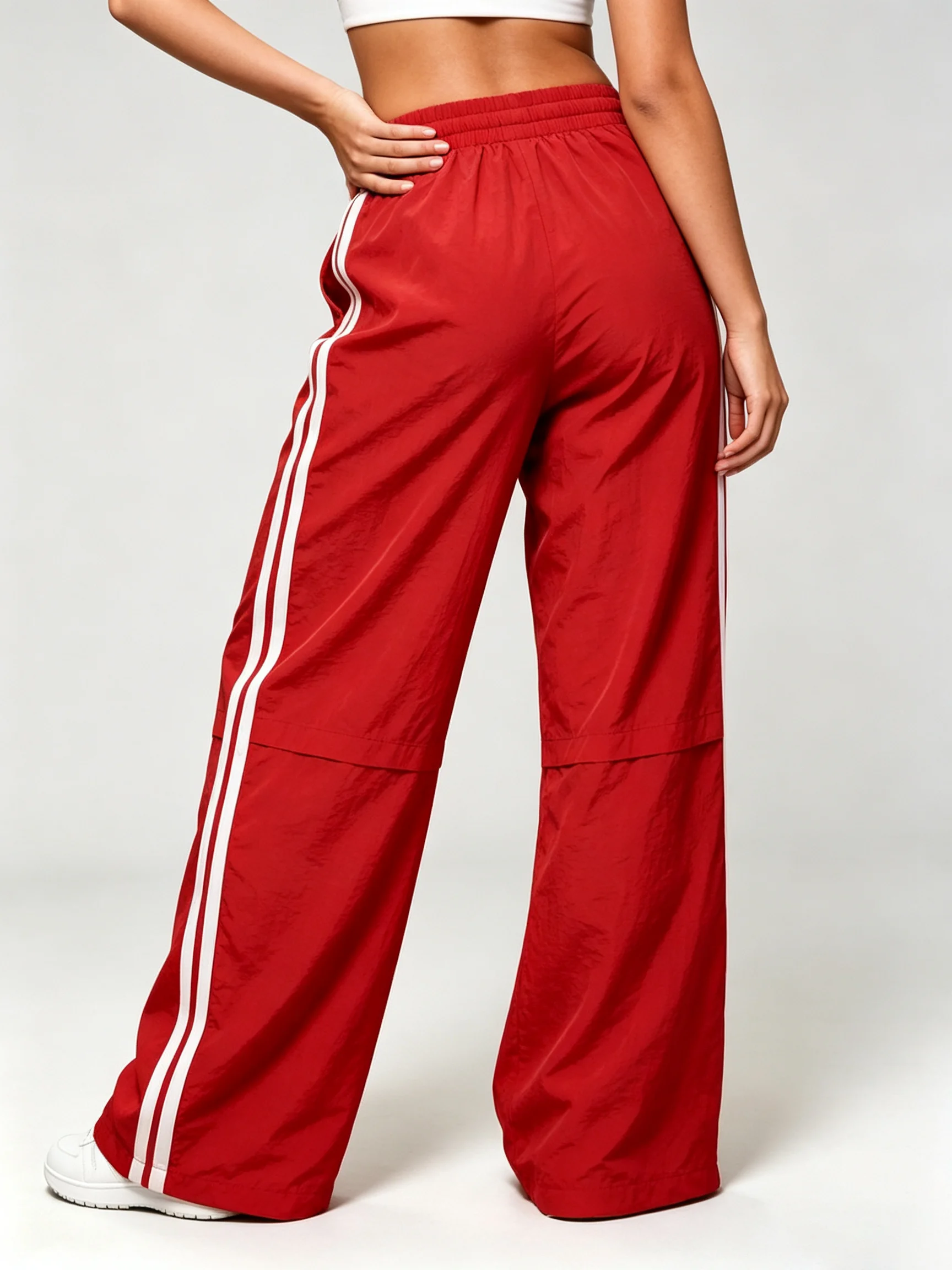 Gestreifte Damenhose, locker geschnitten, mit elastischem Bund und Kordelzug, gerade Beine, lässige Jogginghose, niedriger Bund, weit geschnittene Hose für Outdoor-Sportarten – Detail 4