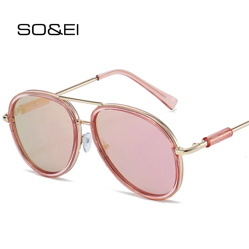 

SO&EI Fashion Double Bridges Pilot Men Sunglasses Shades UV400 Vintage Gradient Mirror Women Trending Sun Glasses