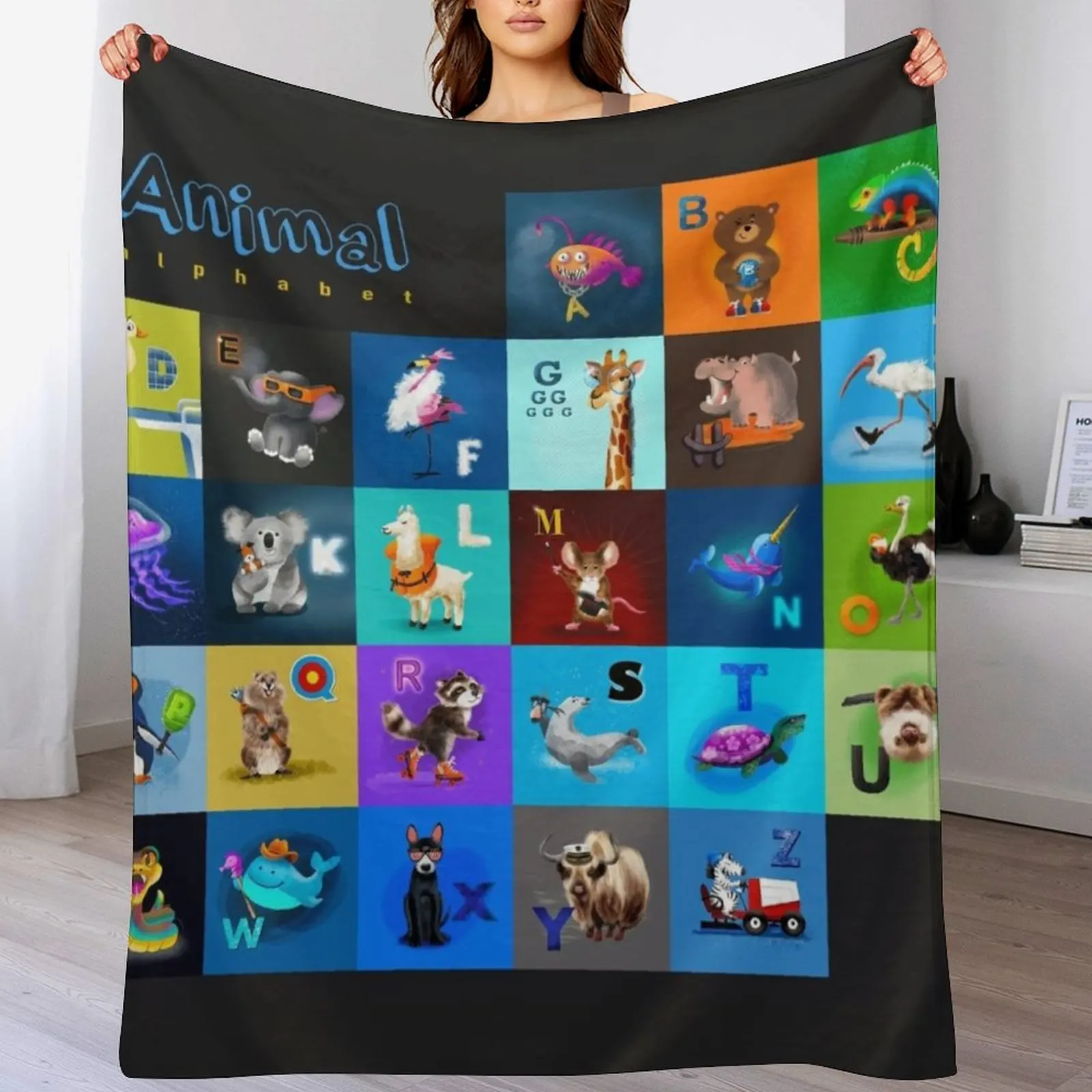 Animal Alphabet Throw Blanket Vintage Designers Warm Plush Blankets