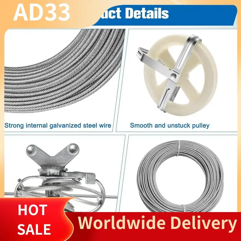 【A28I Screw,Hook Outdoor Kit For Clothesline, Wire Rope, 5-Inch Pulley, S-Type Divider, Tightener, Expansion Screw