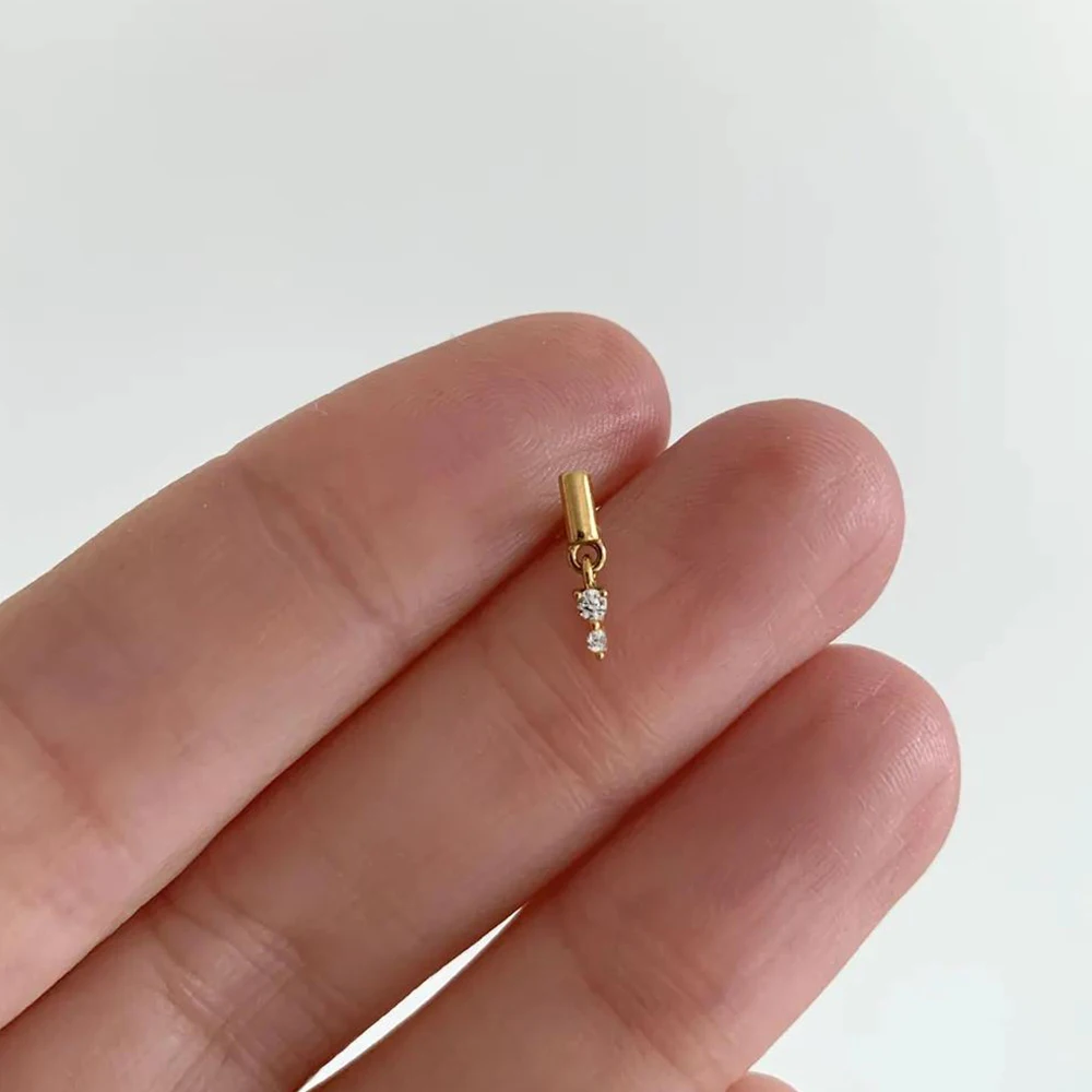 AIDE 925 Sterling Silver Classic Tassel Round Zirconia For Women 16G Internal Thread Piercing Earrings Birthday Fine Jewelry