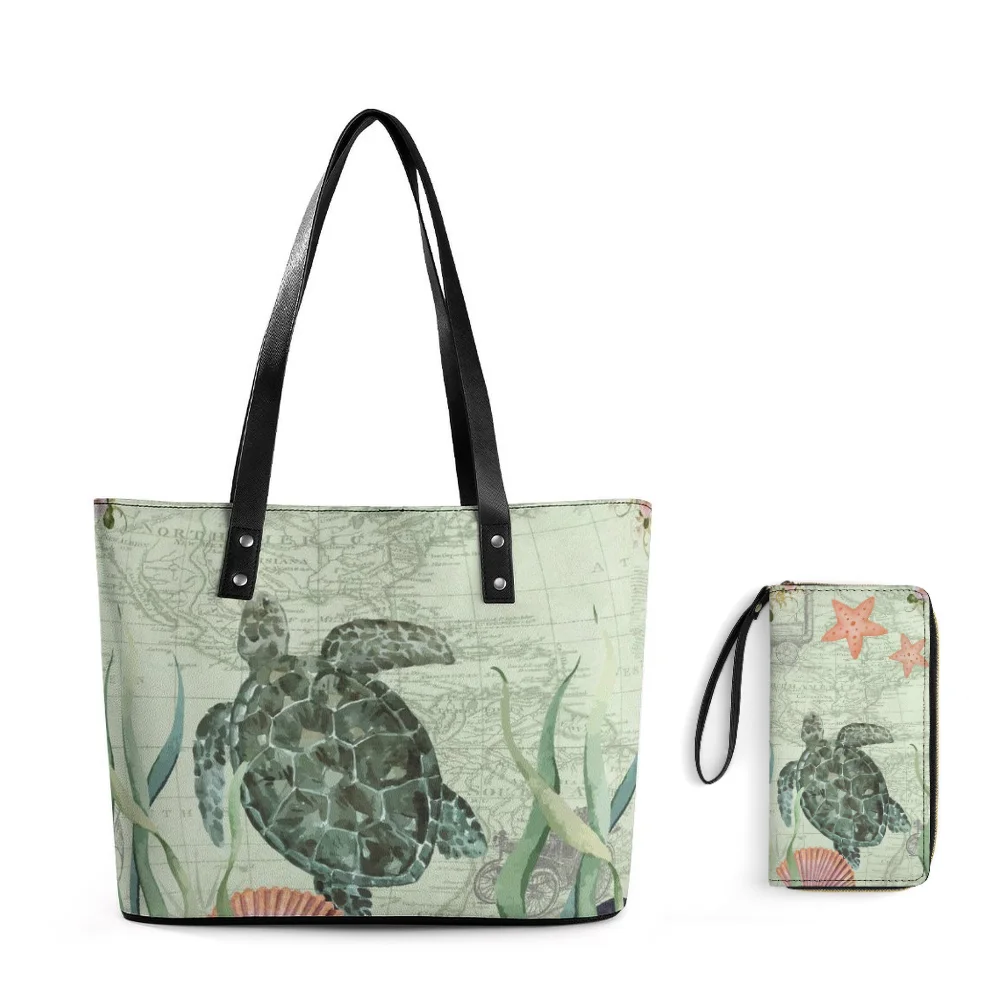 

Изготовленная на заказ 3d Hd морская черепаха с принтом Fiji Tonga Tribe Полинезийский этнический стиль Женская большая вместительная сумка через плечо и кошелек