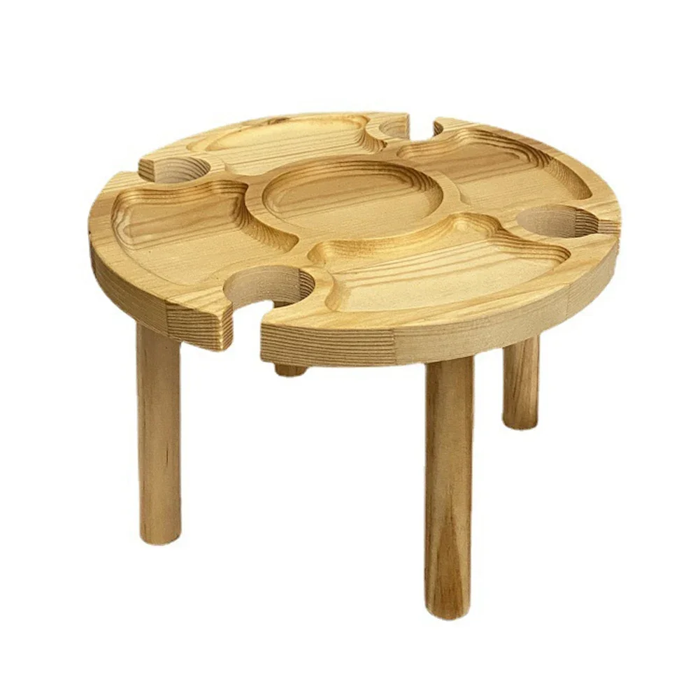

1PC Wooden Picnic Table Portable Wooden Picnic Table With Wine Glass Holder Outdoor Camping Tables 30x16cm/24x15cm For Home
