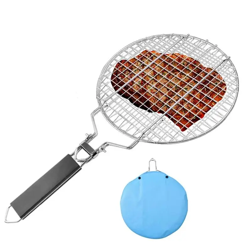 Grill Basket For Veggies Outdoor Basket Grill Net Non-Stick Food Leftover Easy Storage Circular Design Encrypted Grid For Any Si