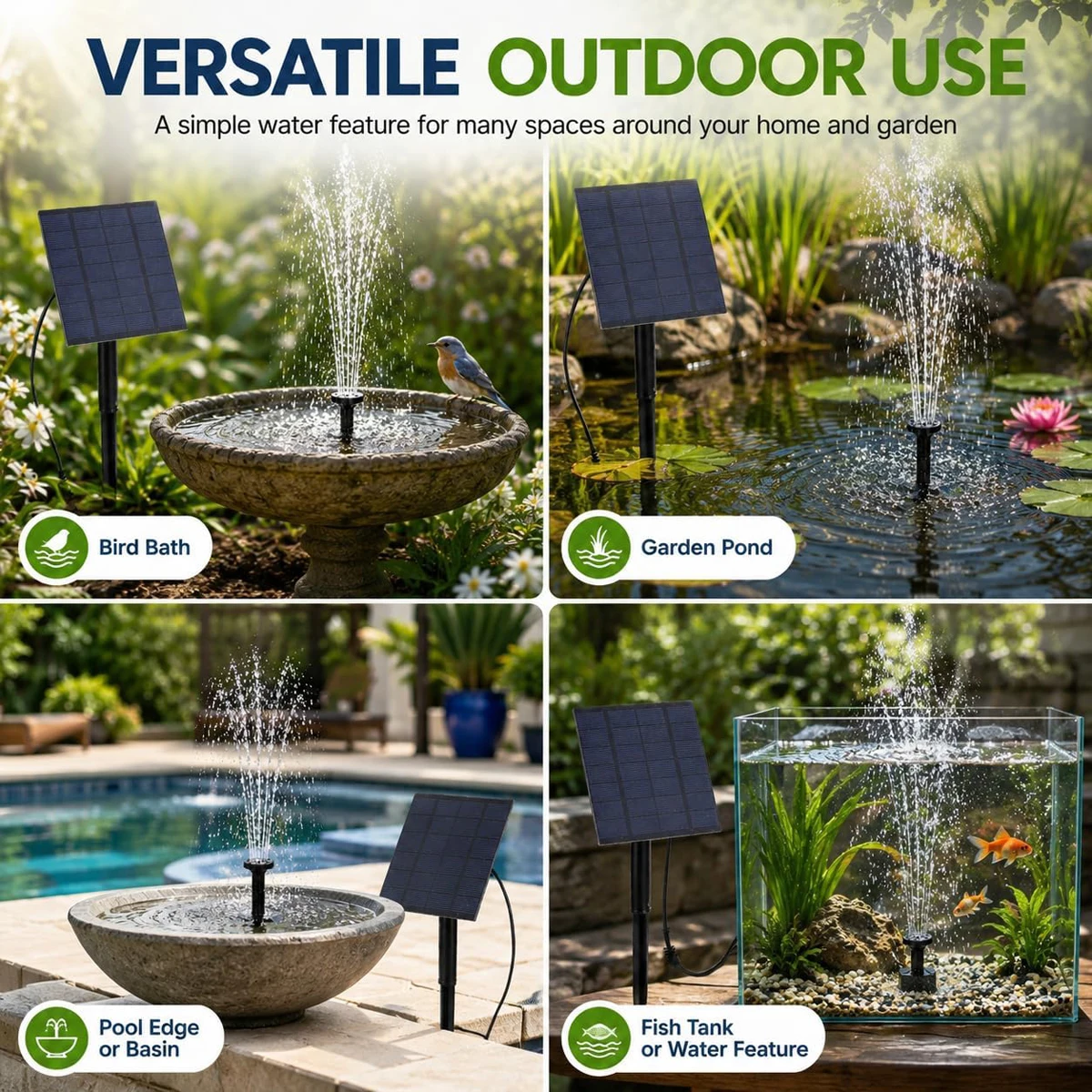 Solar Garden Bird Bath Fountain Pump Set Powered Waterpump Solar-powered Lamps Water Feature Indoor Outdoors Source Basin Mini