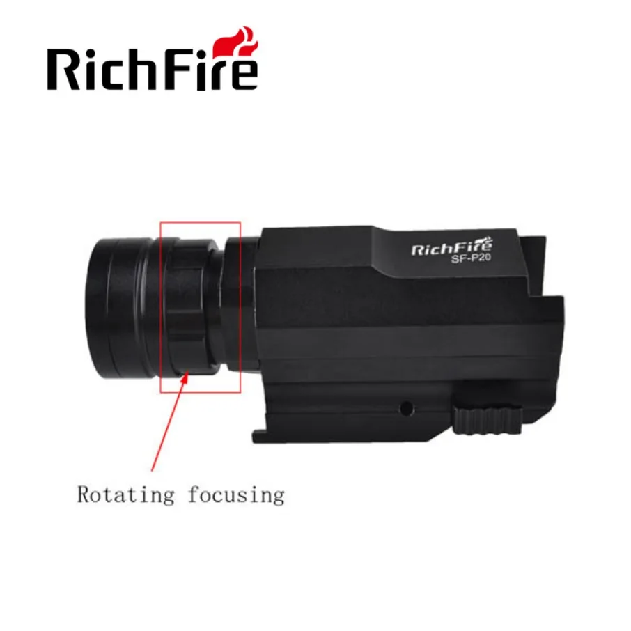 RichFire P20 Zoom 600lm Waterproof Lights Compact Tactical Flashlight for 20mm Picatinny Rail Mount for Pistol Handgun Rifle