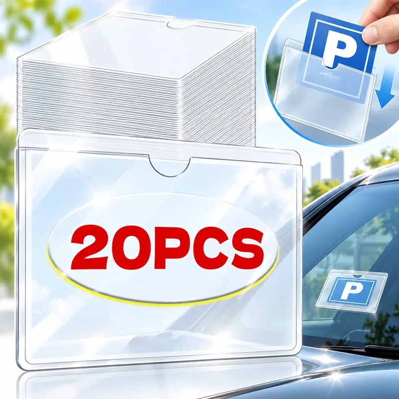 Cards Identification Card Holder Car Windshield Transparent Card Holder Parking Pass Label Set Portable Adhesive Protective Film