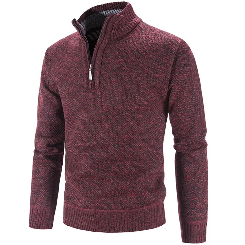 Pulôver de malha de gola alta edição coreana masculina, camisa de fundo slim fit, suéter de inverno, meia zip, roupas de cor sólida