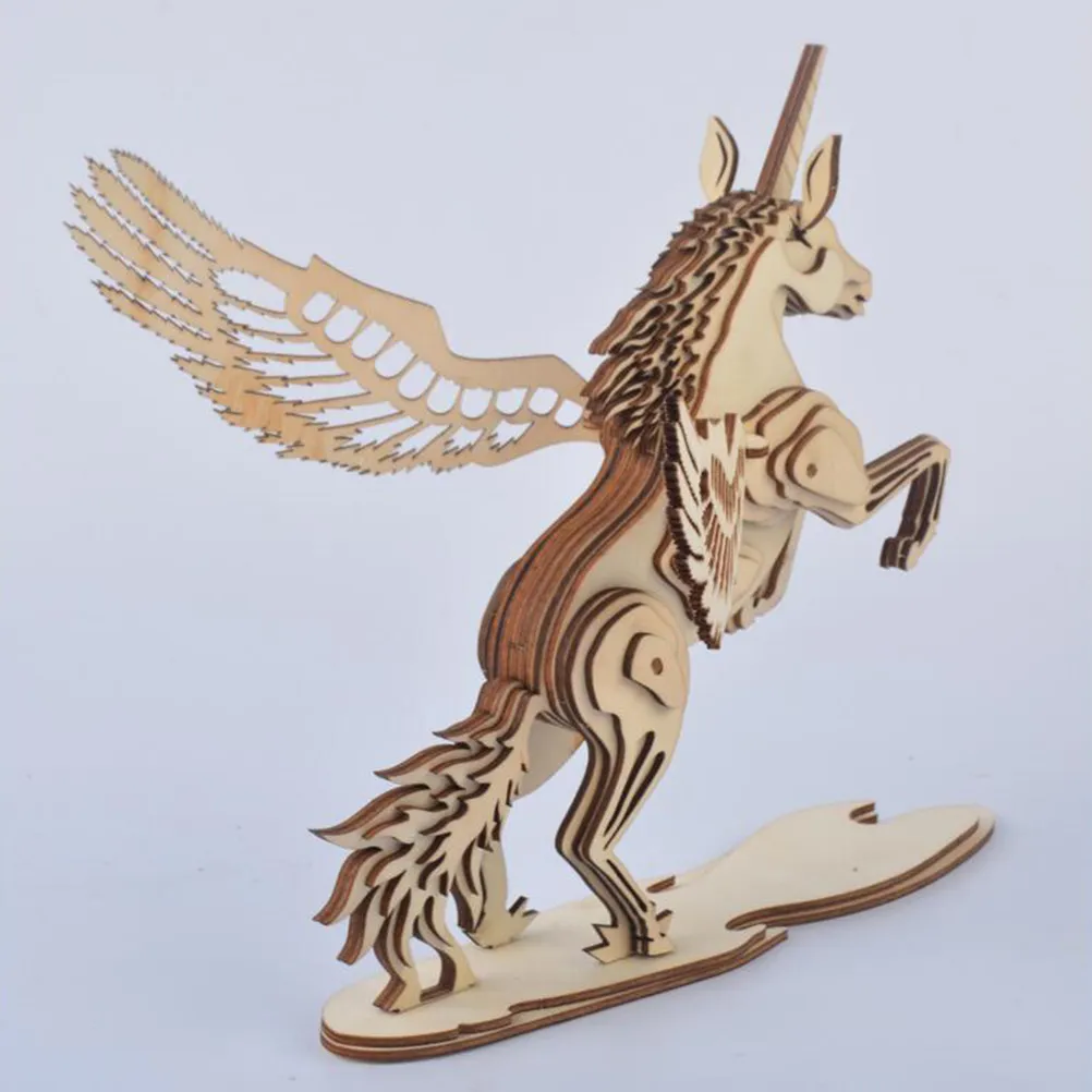 Puzzle 3D in Legno a Forma di Unicorno per Bambini, Set Educativo Fai-da-Te, Gioco Rompicapo, Regalo per lo Sviluppo e l'Apprendimento