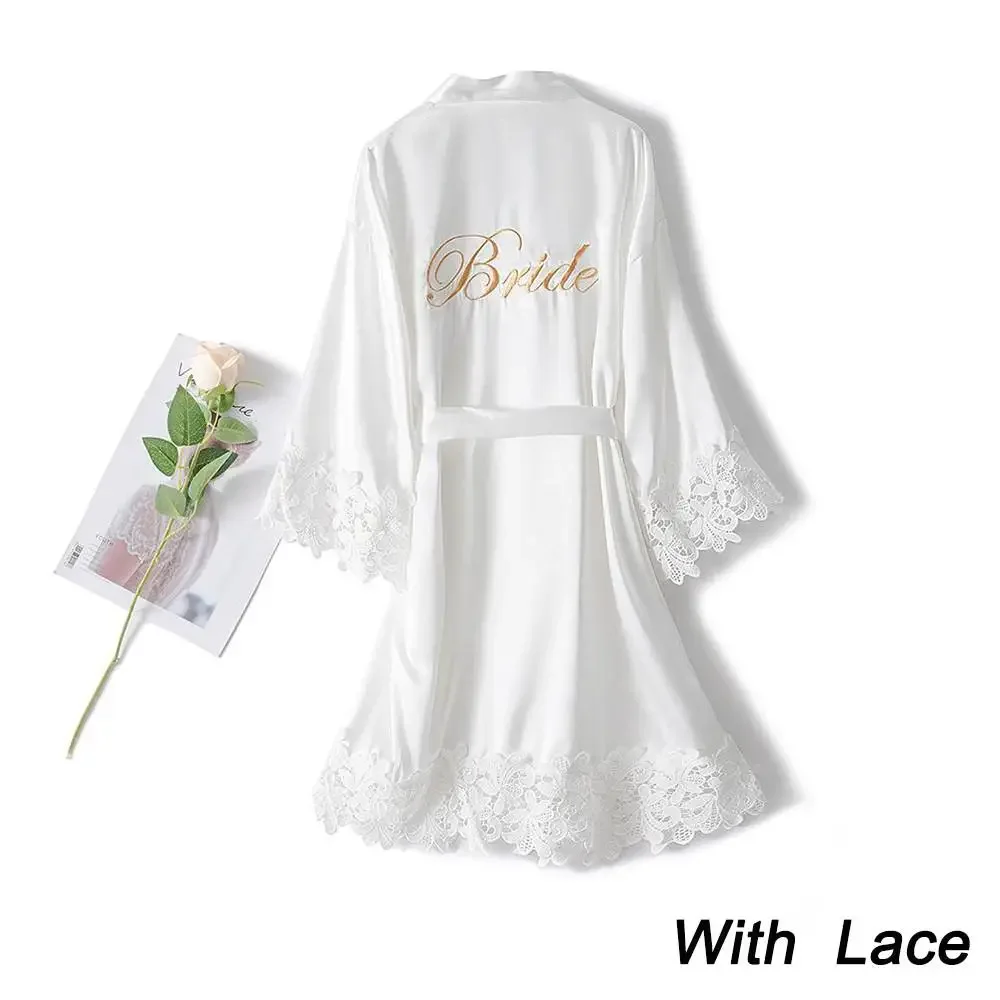 Neue Hochzeit Braut Brautjungfer Robe Bademantel sexy Frauen Bademantel Nachthemd lange Nachtwäsche lässige Spitze Kimono m l xl