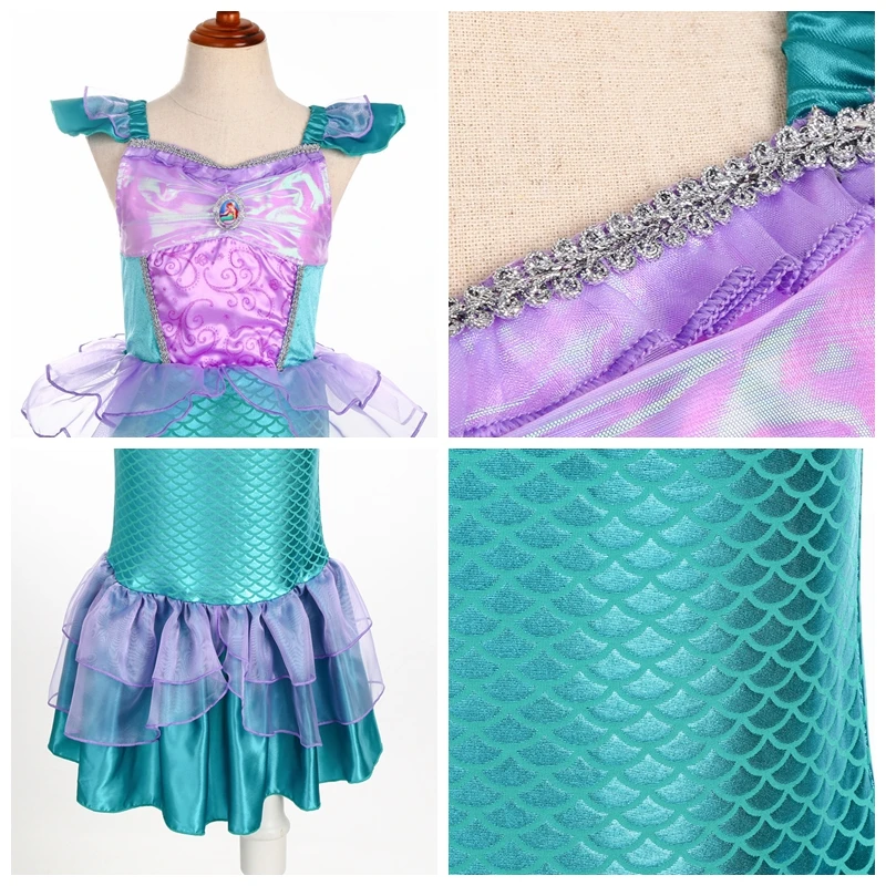 Vestido de princesa para niña, disfraz de sirenita para fiesta de fantasía, Carnaval, cumpleaños, Cosplay, Halloween