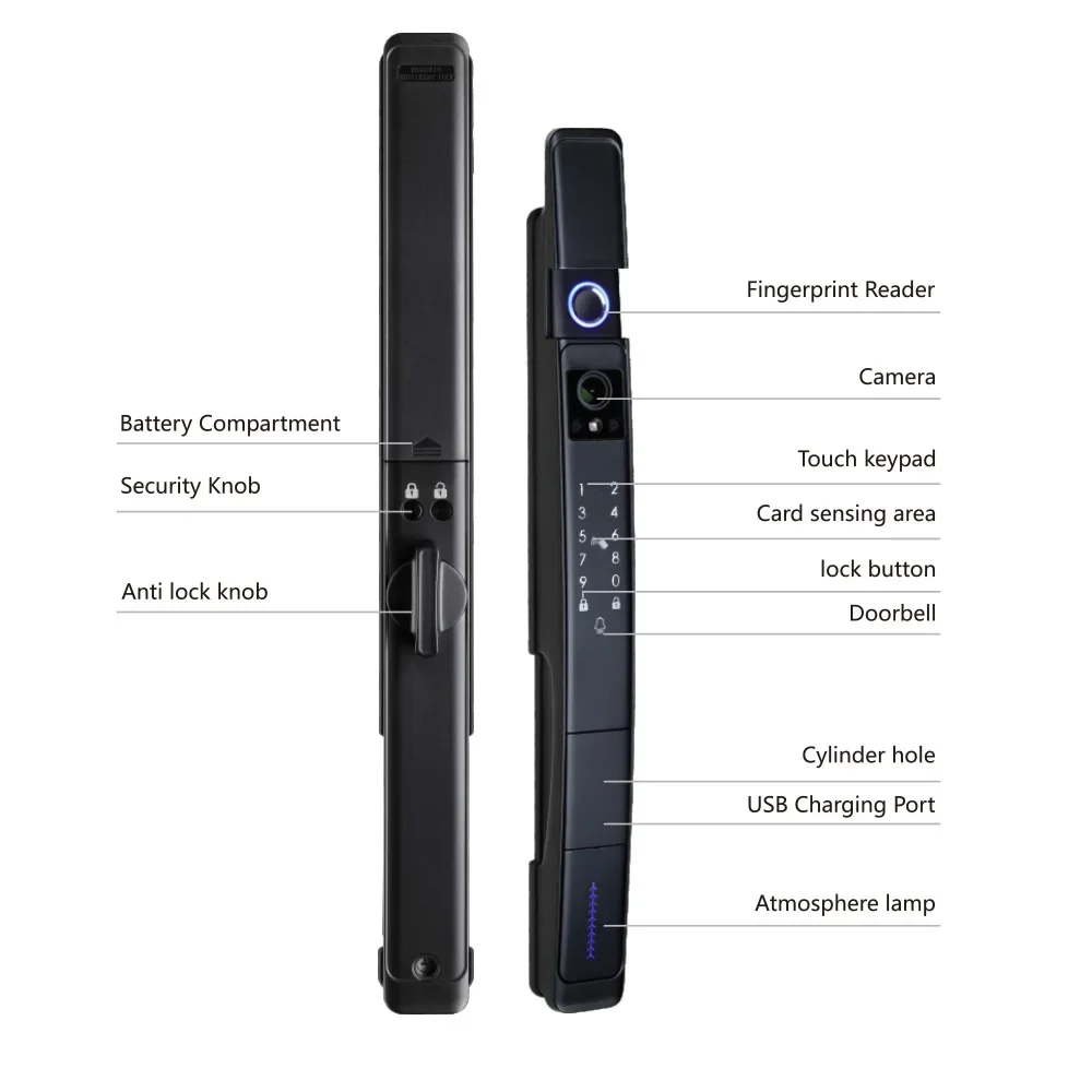 Cerradura de aluminio con reconocimiento facial 3D, dispositivo de cierre de puerta inteligente con reconocimiento facial, resistente al agua IP64, completamente automático, Digital, huella dactilar, TTLock, Tuya, WiFi