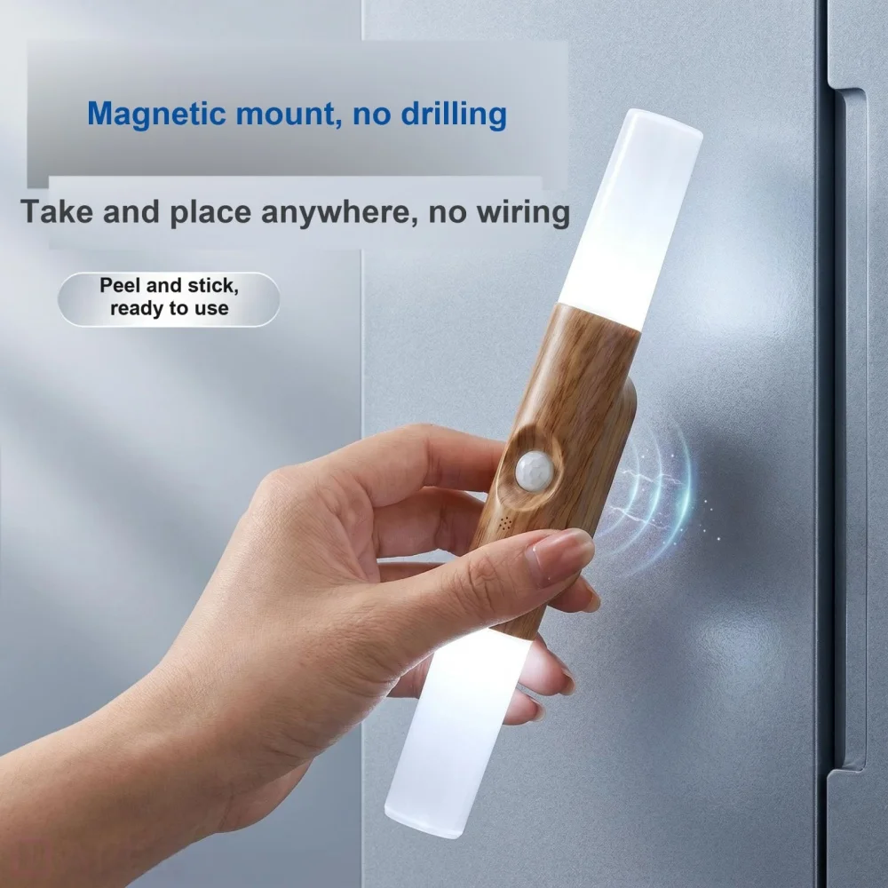 Magnetic Motion Sensor Wall Lamp USB Rechargeable Rotatable LED Night Light No Wiring for Bedroom Wardrobe Cabinet Hallway