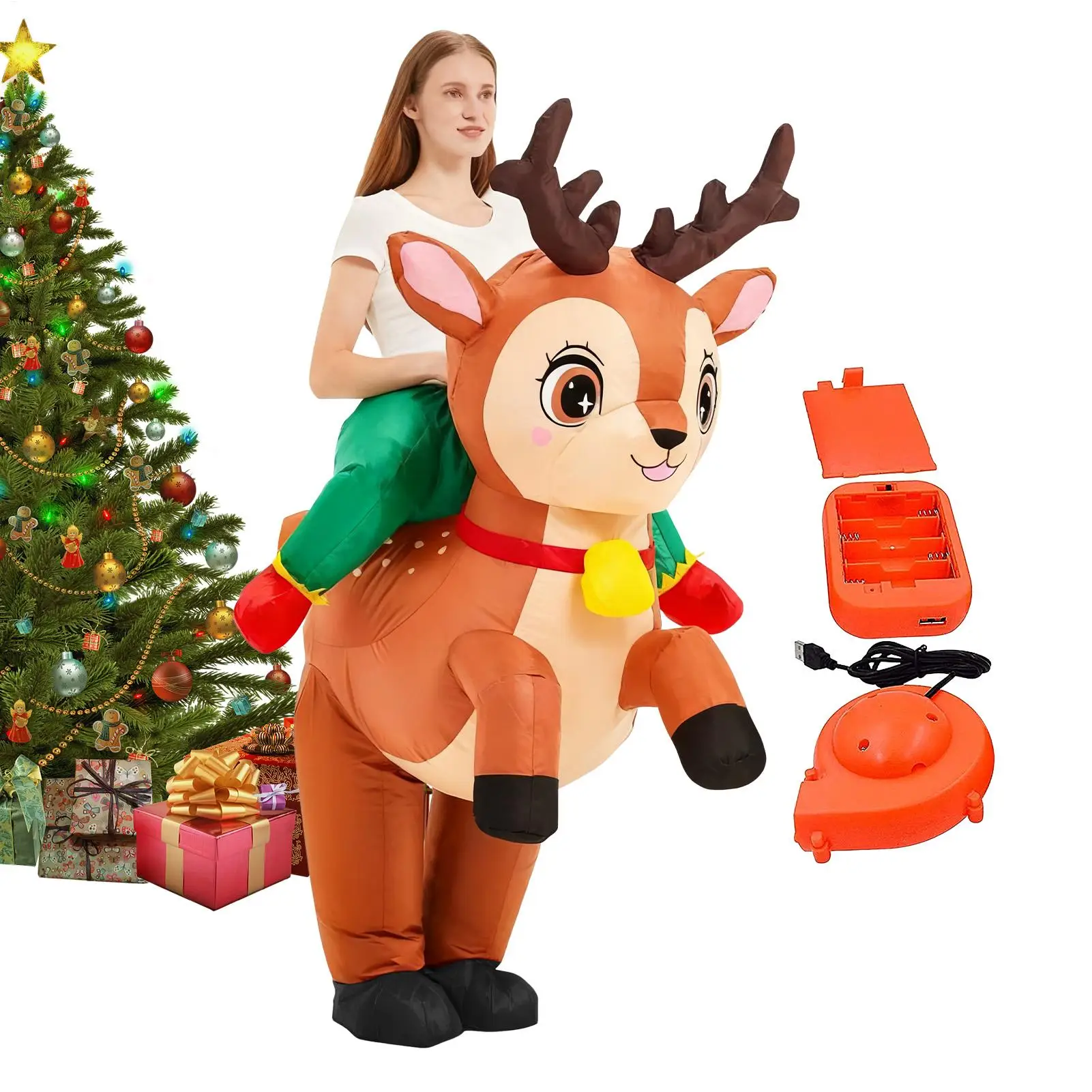 

Christmas Costume Inflatable Adult Deer Ride On Suit Blow Up Suit For Women Men Holiday Halloween Party Theater Performance