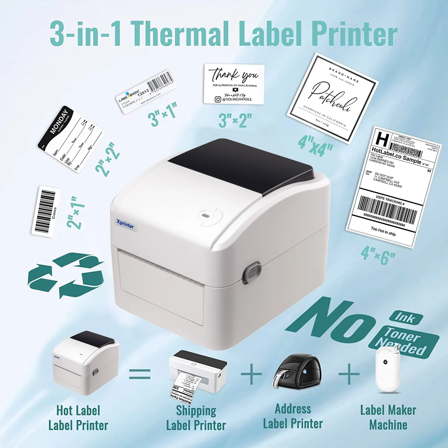 Direct Thermal USB 420B Barcode Label Printer 108mm Max Width 203DPI Color Sticker For Shipping Label 100*150