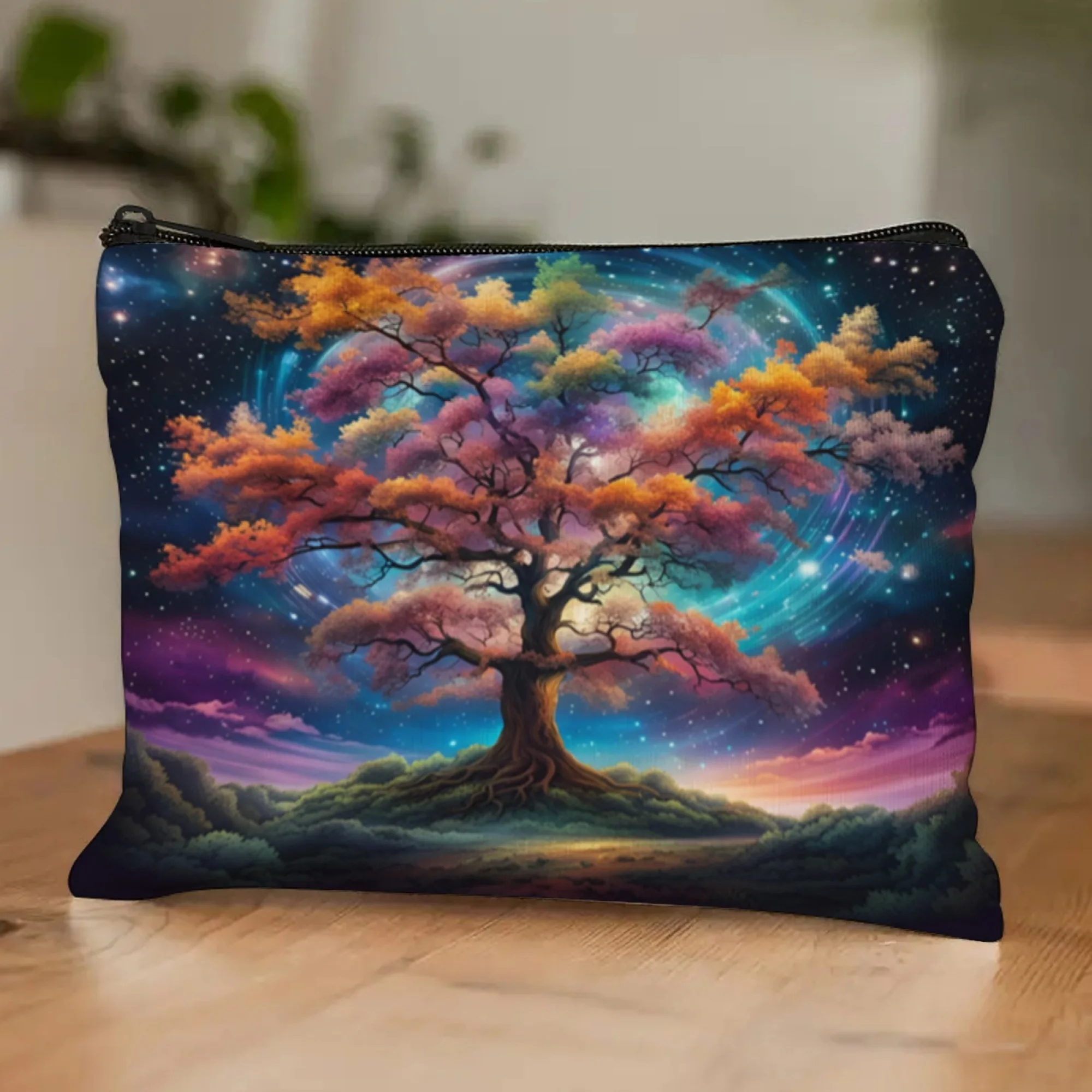 

Tree of Life Pattern Cosmetic Bag Portable Canvas Storage Bag Toiletry Bag Travel Makeup Bag with Security Zipper for Women