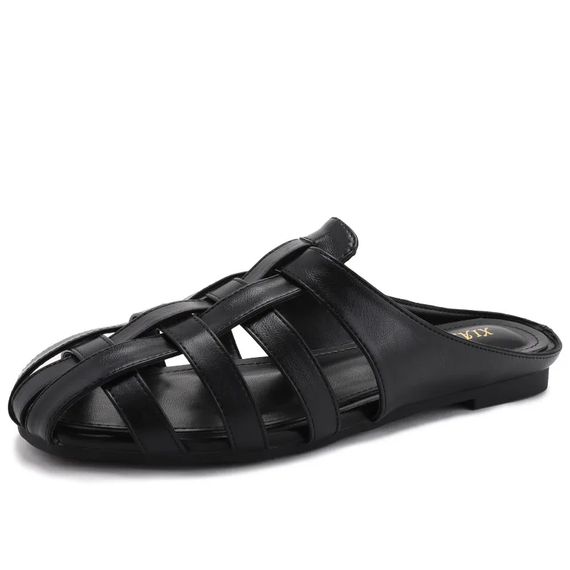 

Women Mules Summer Sandals Roman Woven Hollow-out Round Toe Flat Shoes Comfort Slip On Outdoor Slippers pantuflas