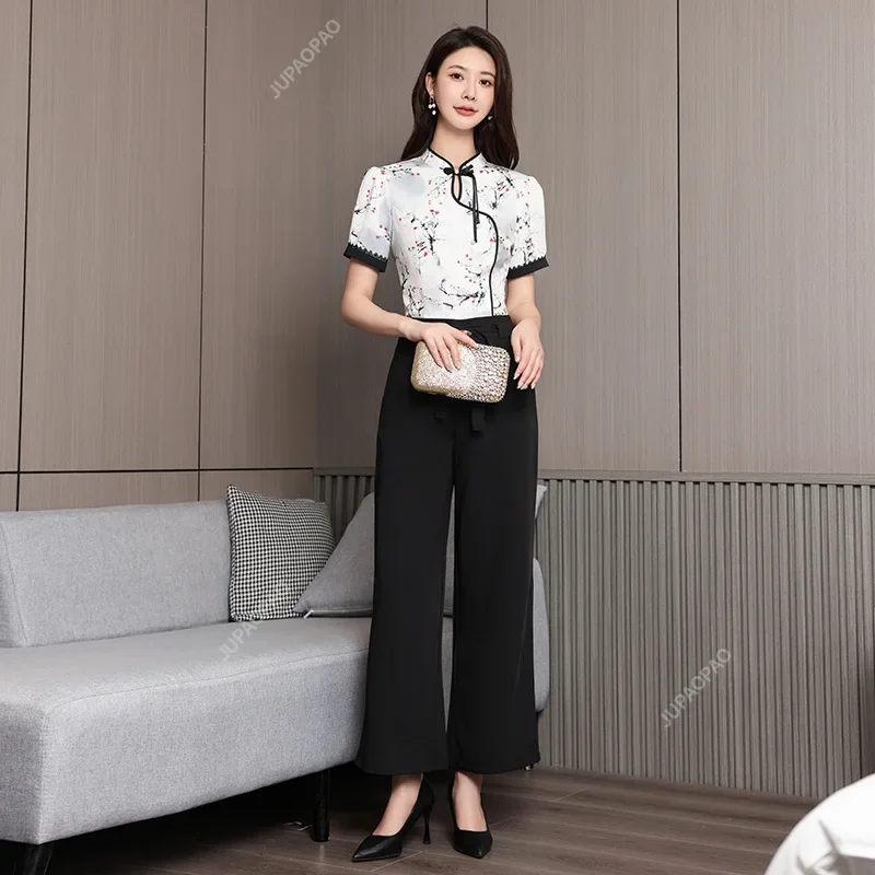 

Retro Chinese Women's Shirt Traditional Retro Oriental Women's Top Foot Bath Technician Work Clothes Beautician Work Clothes