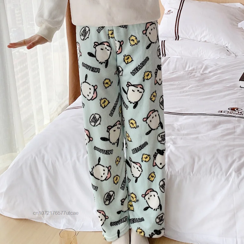 Sanrio Pochacco Plush Cotton Sleep Bottoms Cute Cartoon Flannel Sleeping Pants Women\'s Winter New Thicken Warm Casual Home Pants