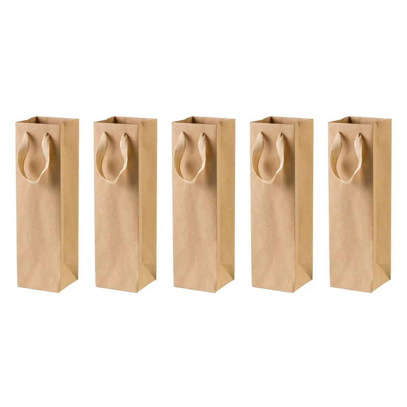 

60 Pack Solid Brown Kraft Paper Bags With Sturdy Rope - 4Inch X 4Inch X 13.8Inch - Perfect For Wine,Gifts, Retails