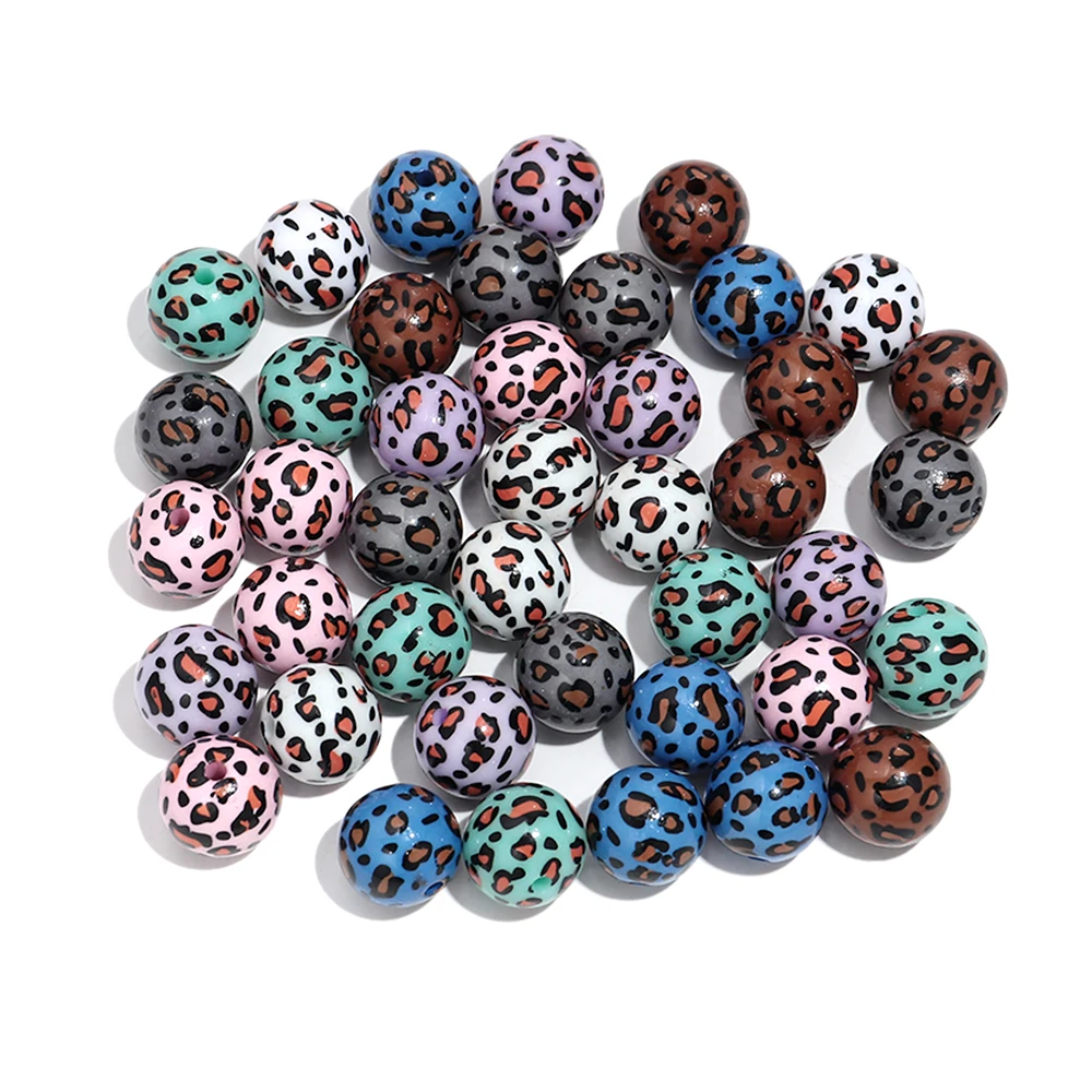 Colorful Leopard 10pcs 16mm Acrylic Resin Round Loose Spacer Beads for DIY Bracelet Necklace Jewelry Craft Making Accessories