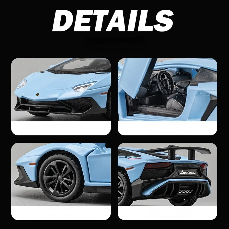 1:36 Aventador LP750-4 Sports car Diecast Metal Alloy Model car Sound Light Pull Back Collection Kids Toy Gifts D161