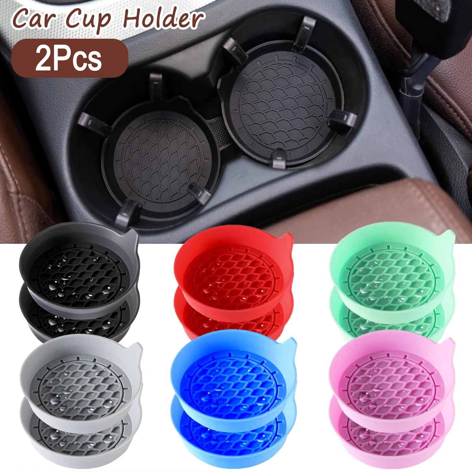 

2Pcs Car Cup Coaster Waterproof Silicone Car Coasters Sift-Proof Spill Automotive Cup Mats Recessed Car Interior Accessories