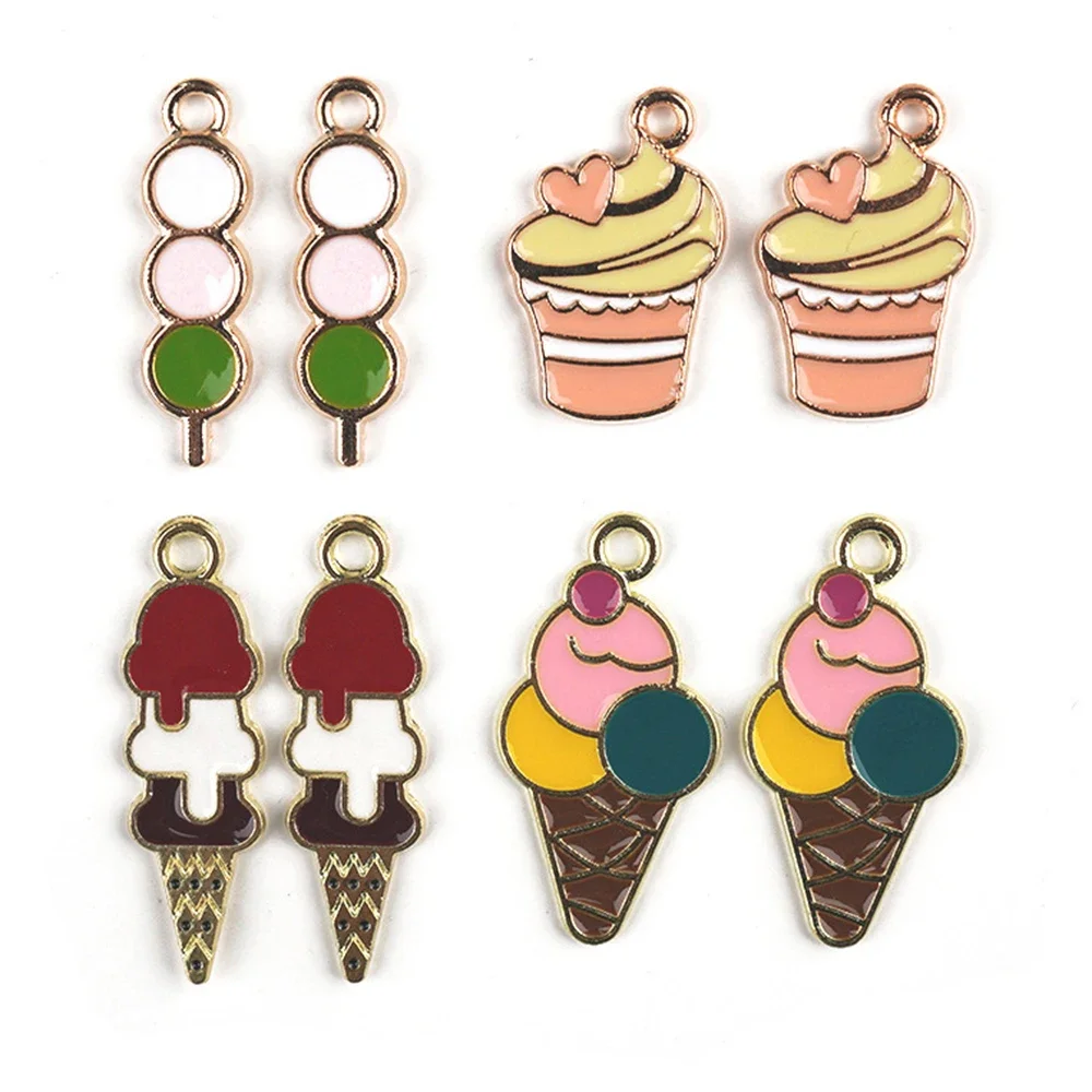 10pcs Dessert Enamel Charms Ice Cream Teacup Cake Alloy DIY Handmaking Floating Food Pendant Fashion Jewelry Accessory