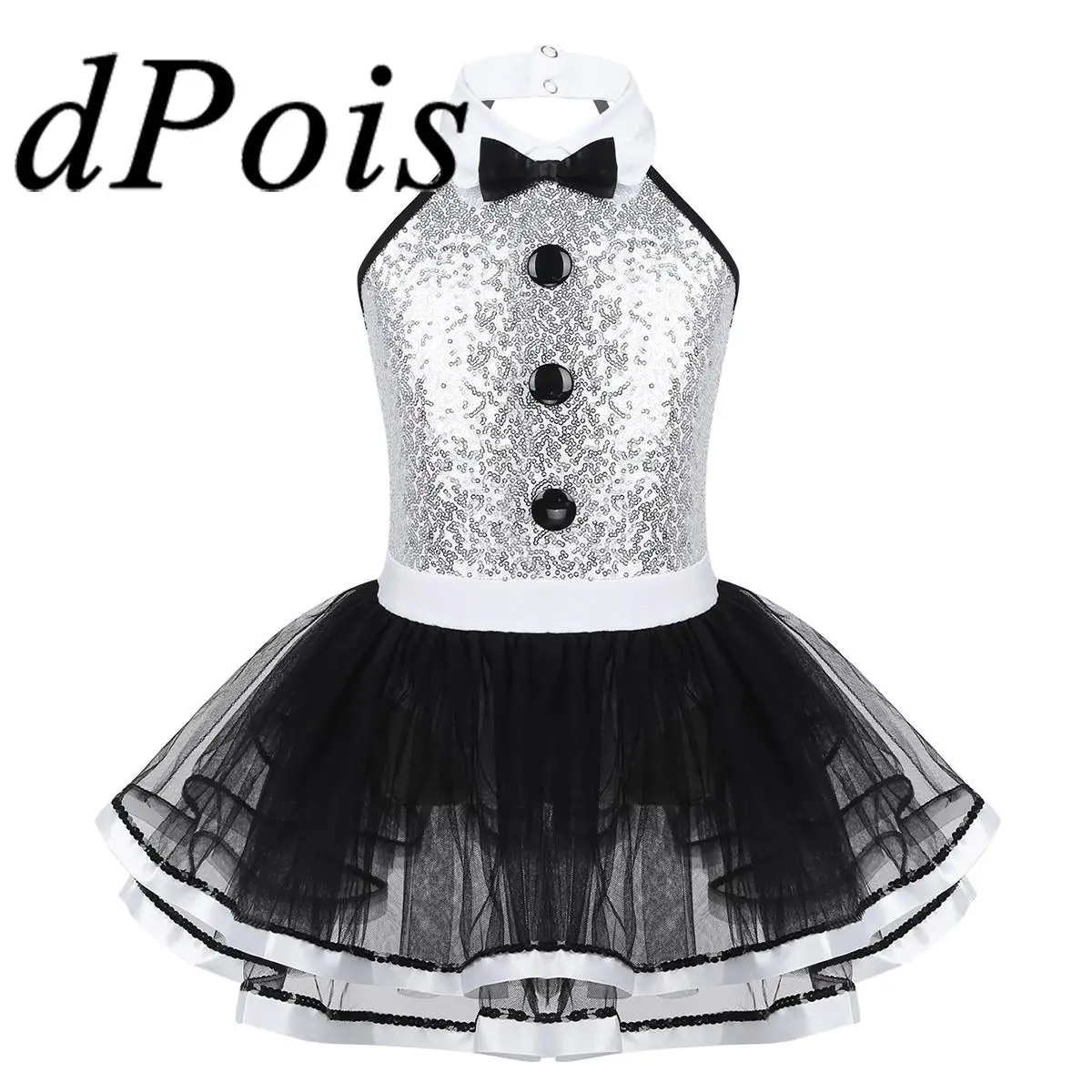 

Kids Girls Sleeveless Shiny Sequins Mesh Tutu Ballet Dress Gymnastics Leotard Modern Jazz Dance Performance Costume Dress